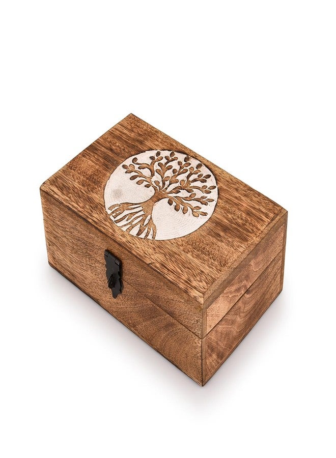 Kimona Jewelry Boxes Mango Wood Tree of Life Engraving Handcarved Jewellery Box for Women-Men Jewel (8" X 5" X 3") - Image 1